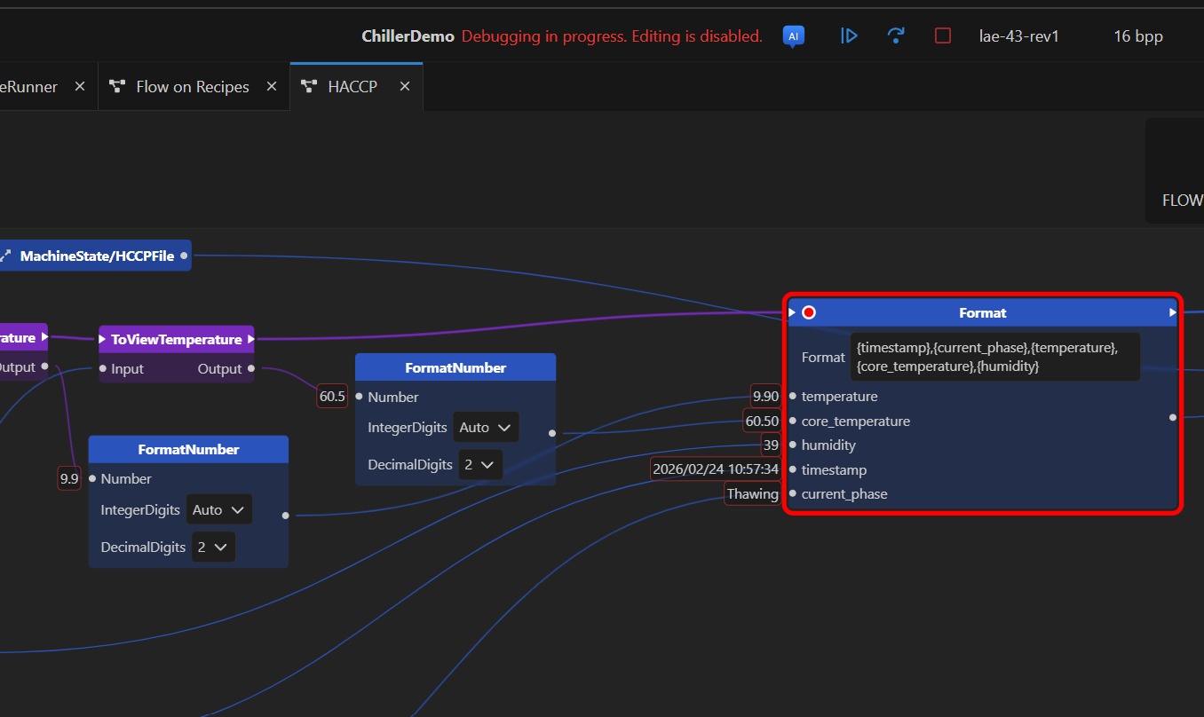 Visual debugger showing Flow execution and variable states
